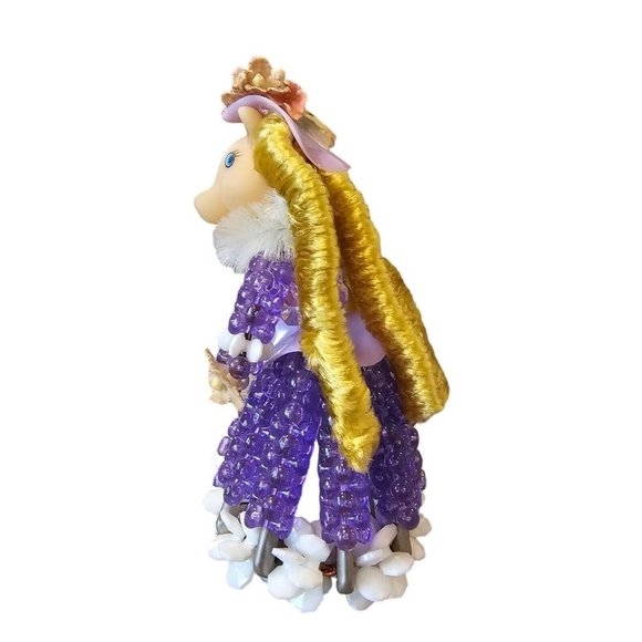 VTG 70s Ugly Pig Purple Blonded Beaded Safety Pin Figure Miss Piggy 4" Unique - Picture 8 of 9